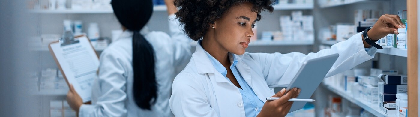 Photo of pharmacist at work.