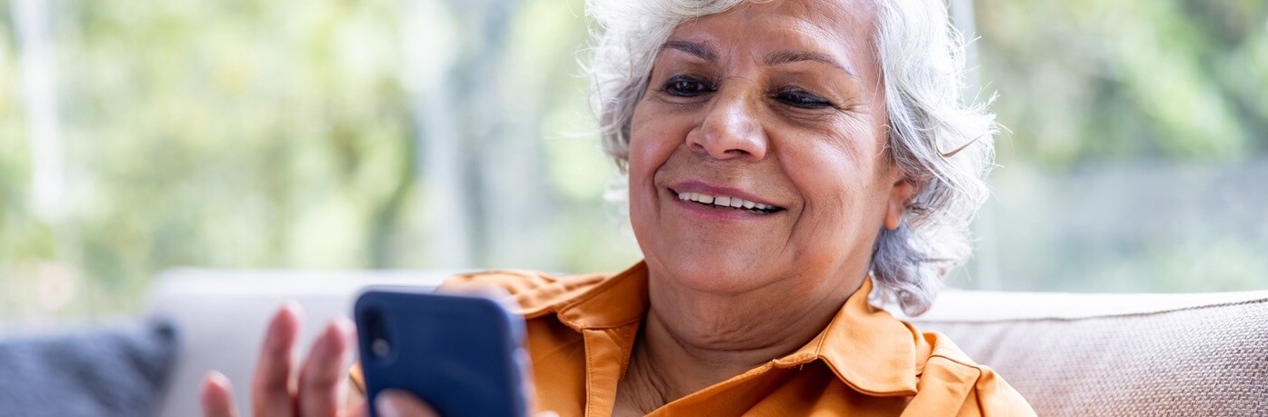 Senior woman on telephone.