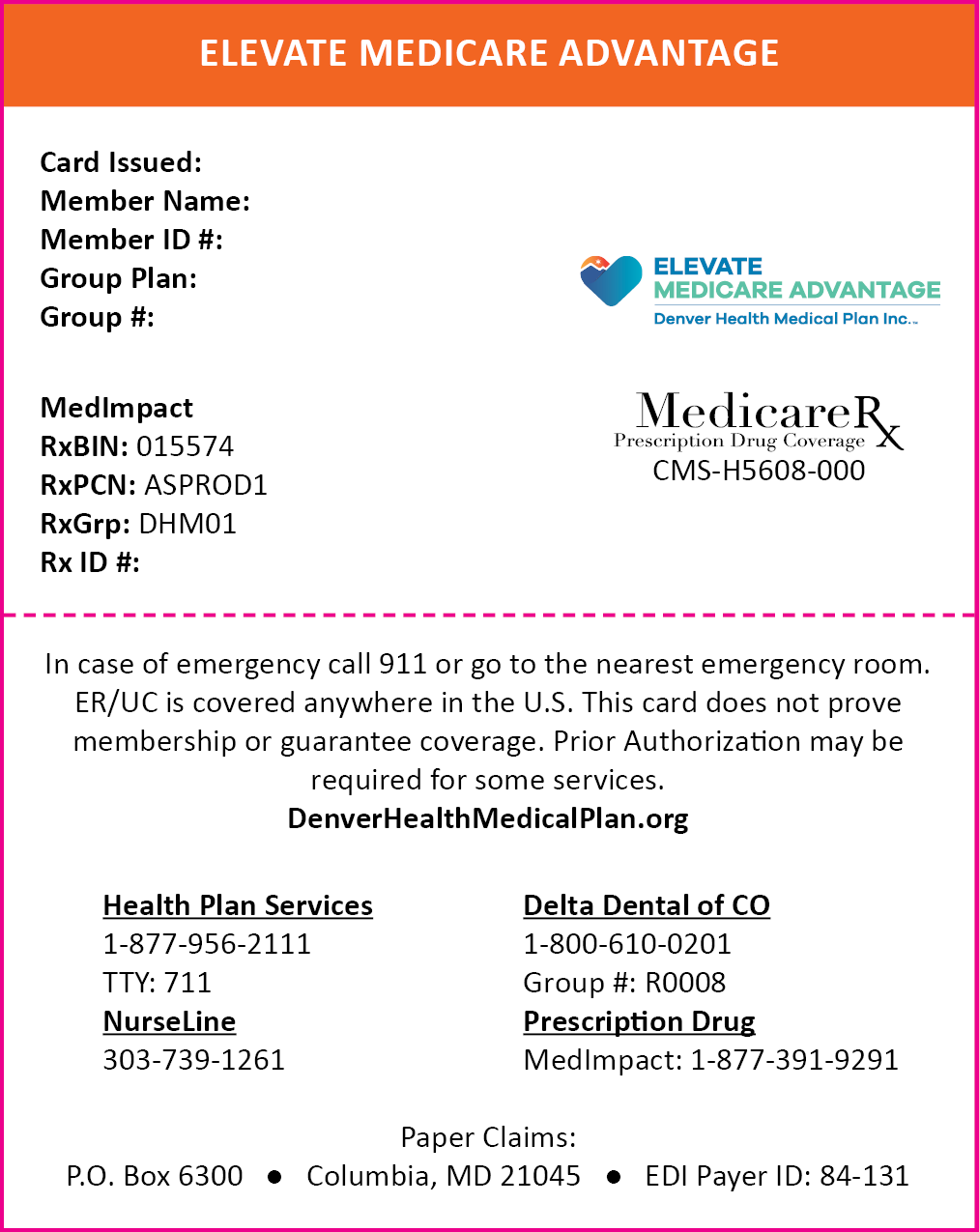 Example of Medicare Member ID Card