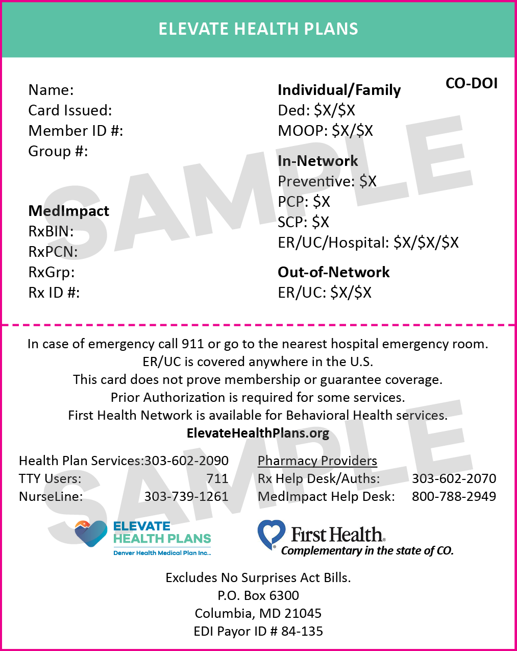 Elevate Health Plans Member ID Card Image