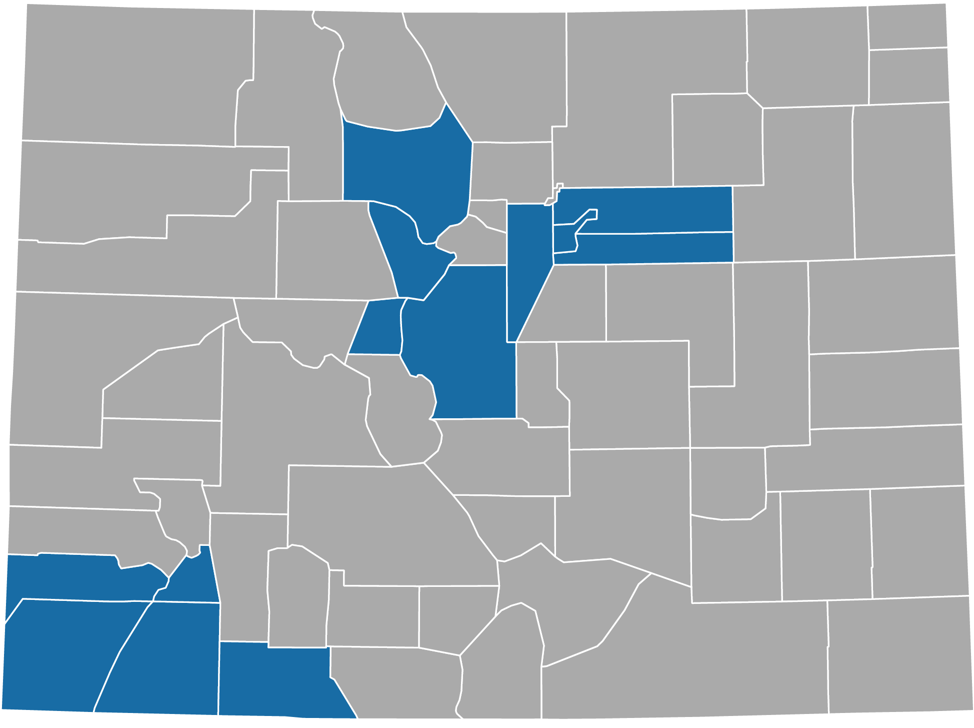 Map of counties includes: Adams Arapahoe Denver Jefferson Park Grand Summit Lake Dolores San Juan Montezuma La Plata Archuleta.