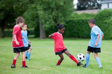 Kids playing soccer