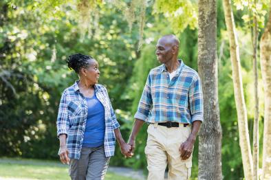 Elderly couple walking