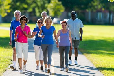 Elderly couples walking