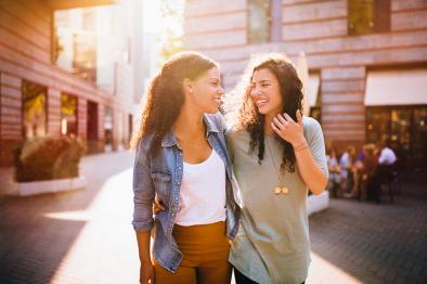 two women laughing