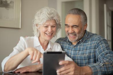 Grandparents video chatting with family