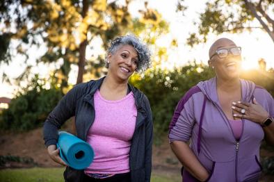 Women leaving yoga class.