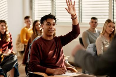 College student in classroom.