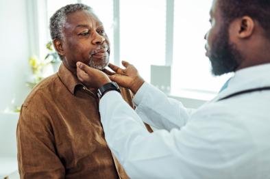 Senior man getting annual check up