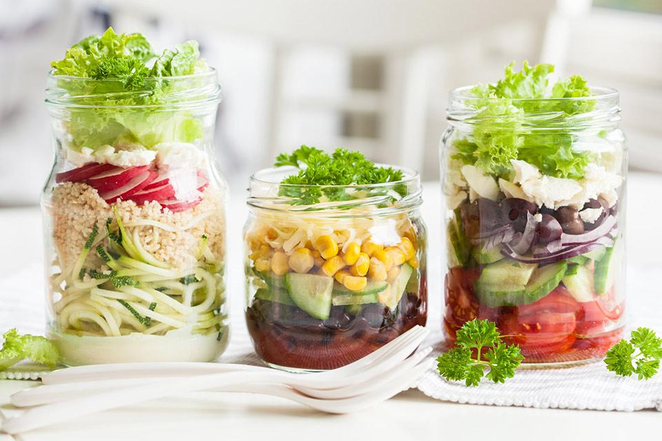 Three jars of salad