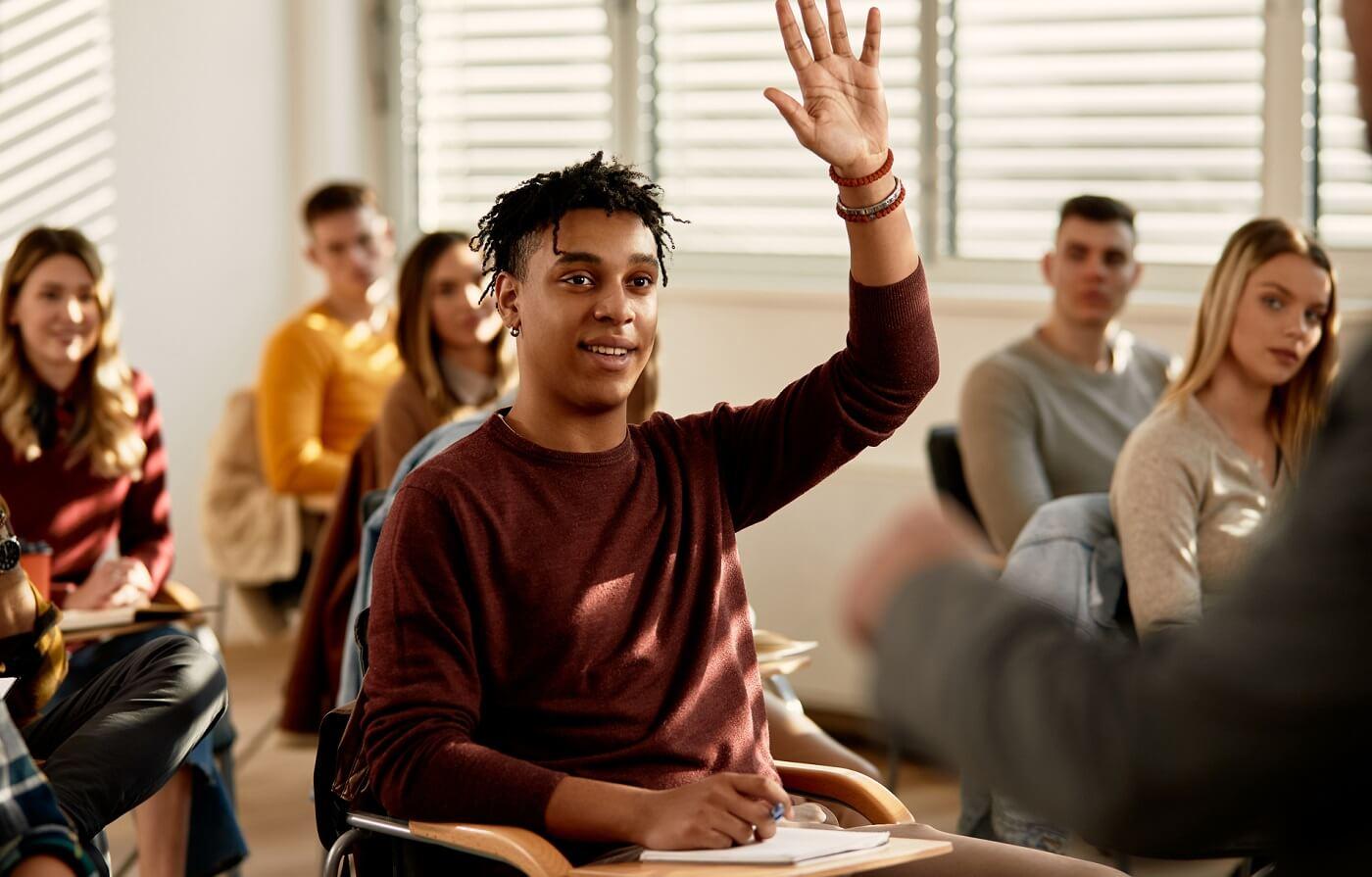 College student in classroom.