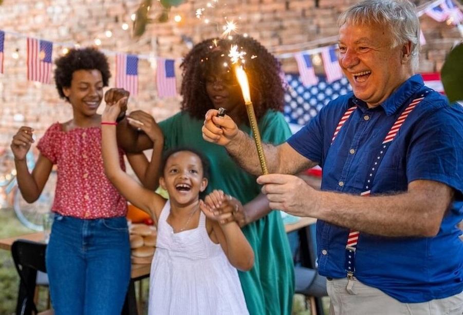 Group of friends enjoying 4th of July Fireworks