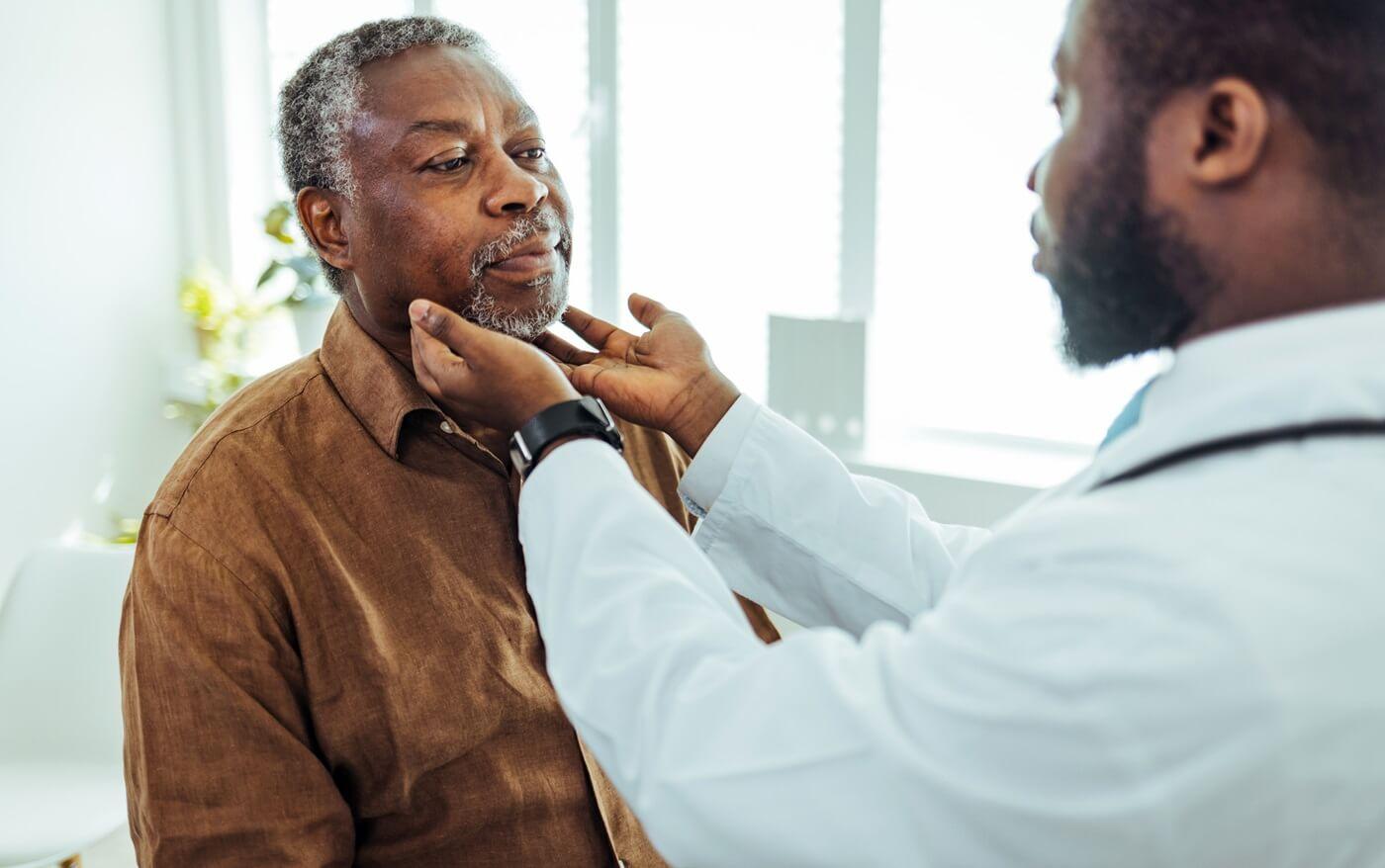 Senior man getting annual check up